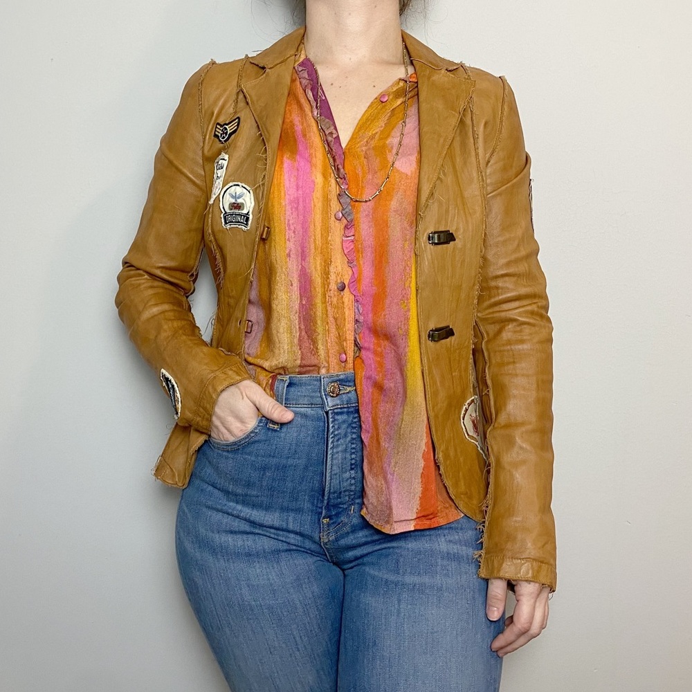 Guy Fulop Leather Patch Embellished Blazer Jacket
